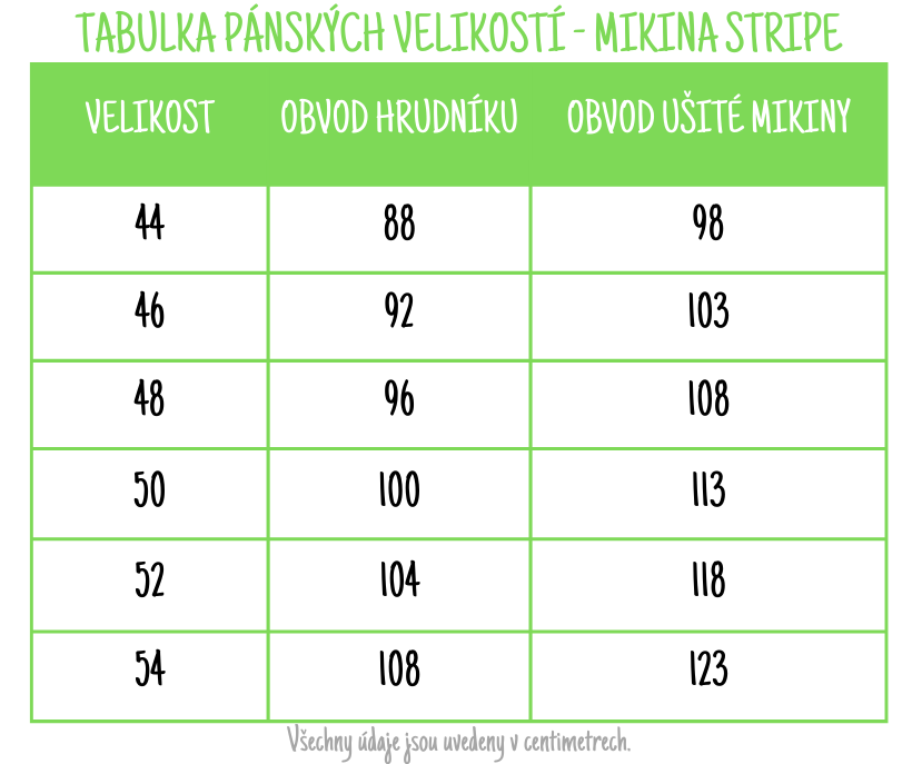 TABULKA PÁNSKÝCH VELIKOSTÍ - MIKINA STRIPE